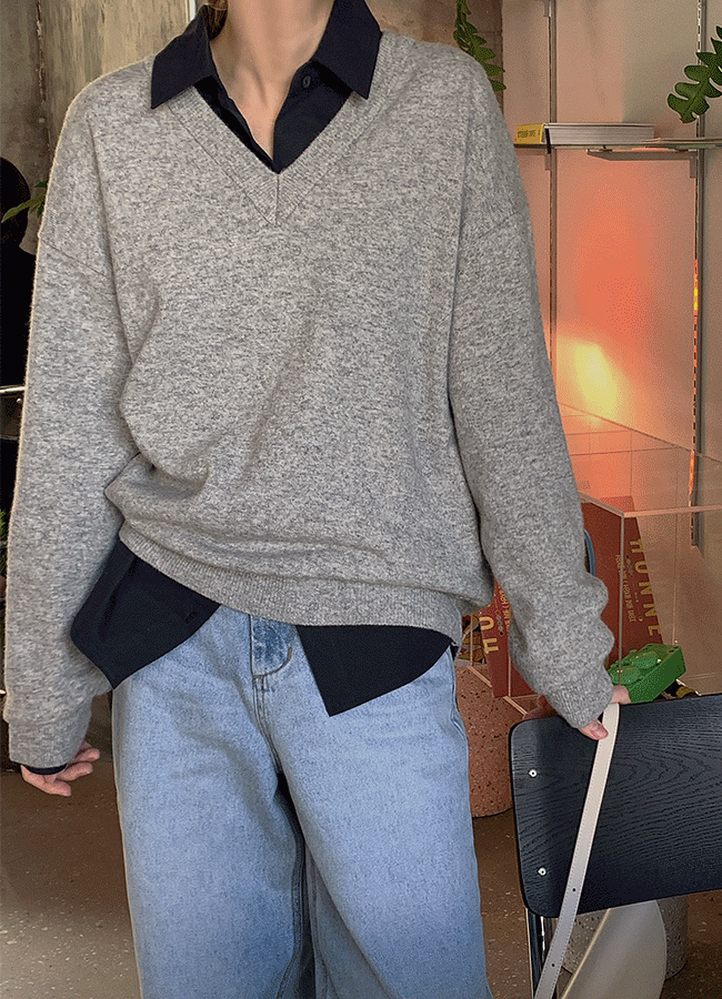 아더 브이넥 루즈핏 (knit)(gray)르헤르